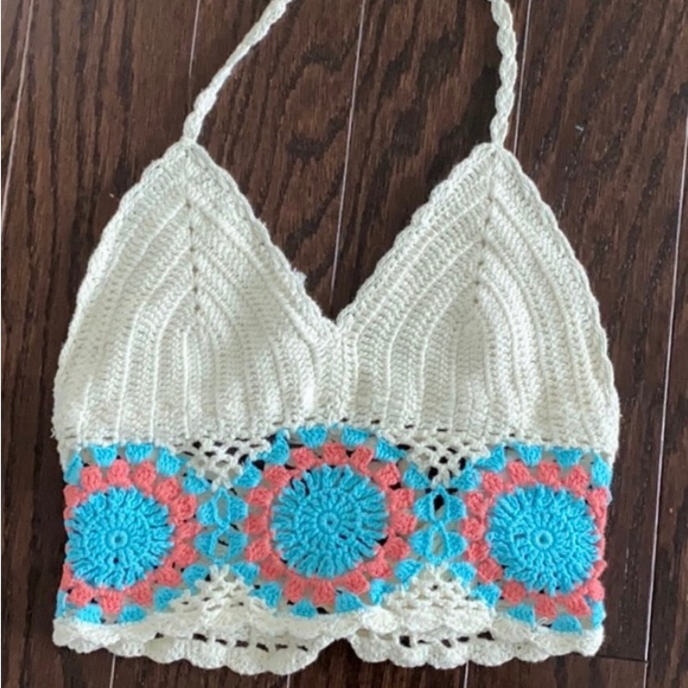 Design Lab x Lord & Taylor Crochet Festival Crop Top, Size Large
